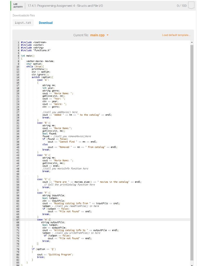 store using functions, files, and user-defined structures. The program should let the