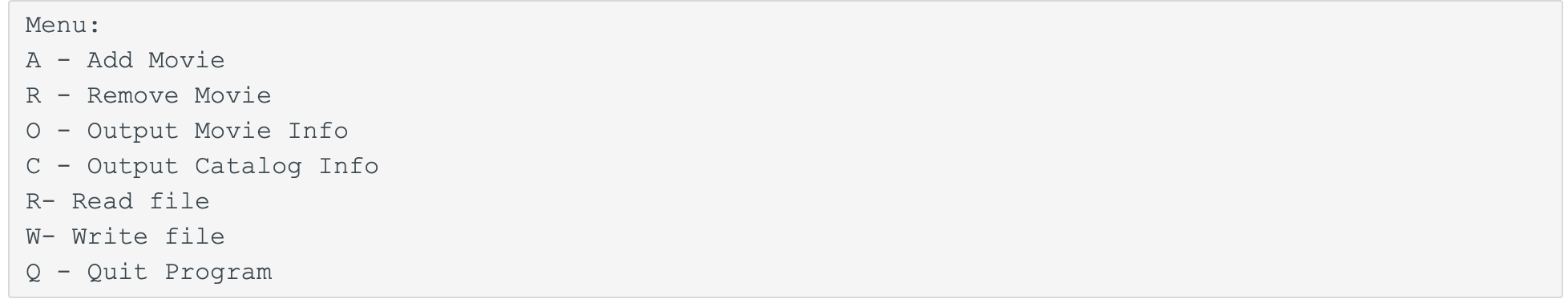 user read the movie through the file, add, remove, and output movies