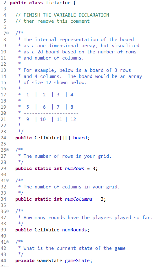 :)Please help me implement following codes:----------------------GameState.java------------------------------------public enum GameState {PLAYING, DRAW, XWIN, OWIN;}//