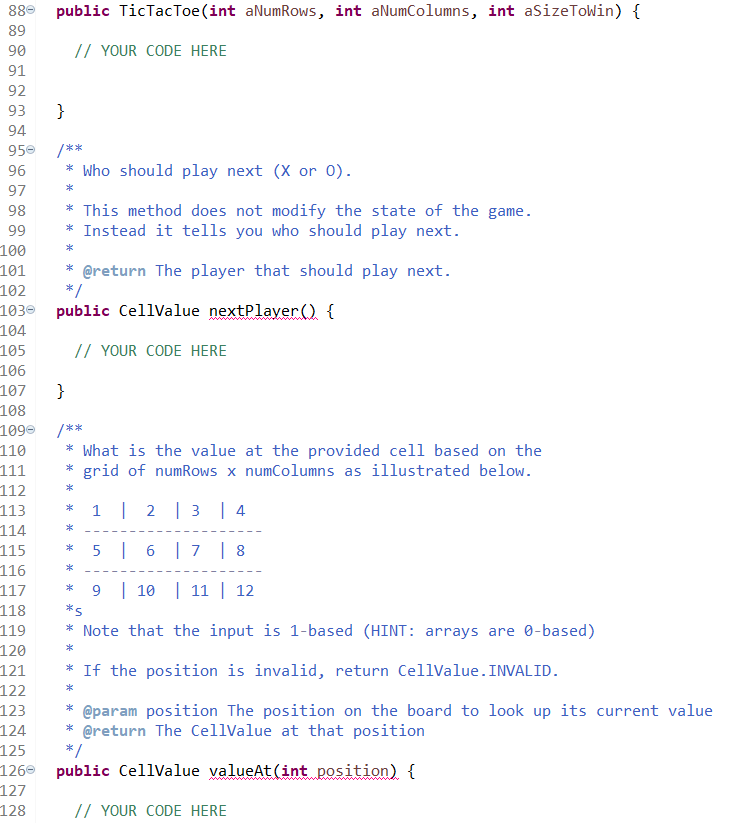 value of a spot on the board-----------------------------------TicTacToe class.java-------------------------------- \f\f\f\f\f\f\f\f