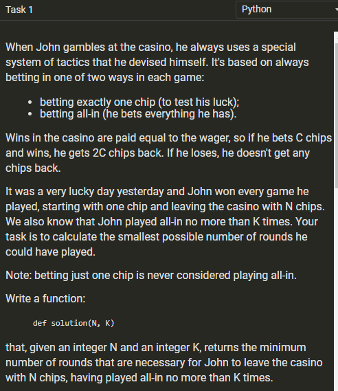 Thanks in advance! Task 1 Python When John gambles at the casino,