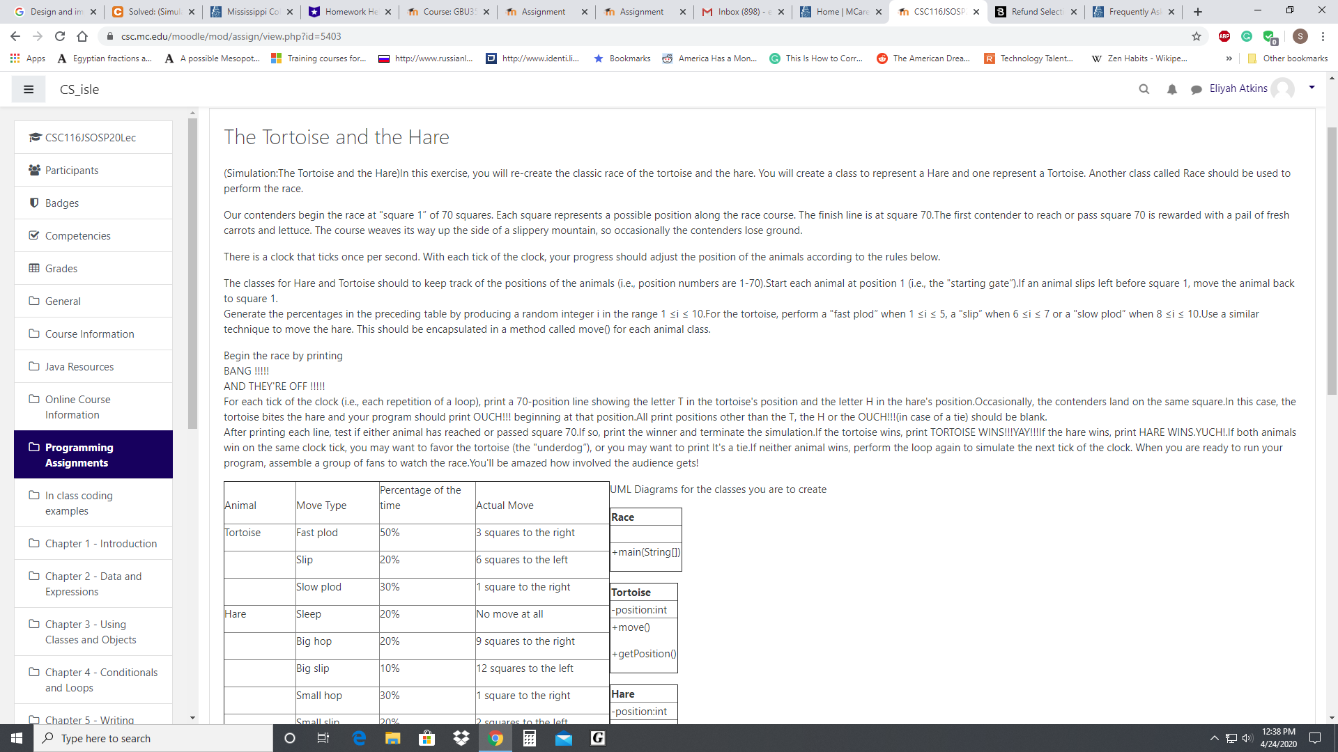 This is a java program I need help on.The Tortoise and the