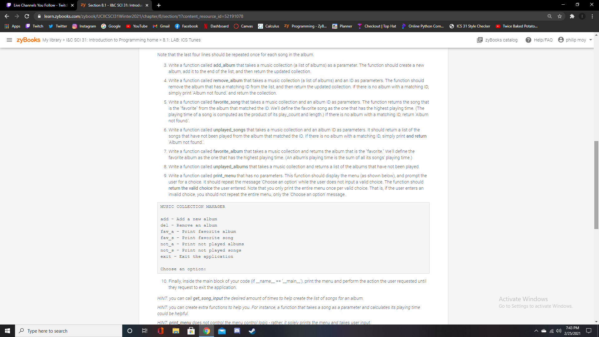 Follow - Twitch X zy Section 8.1 - 1&C SCI 31: Introduc