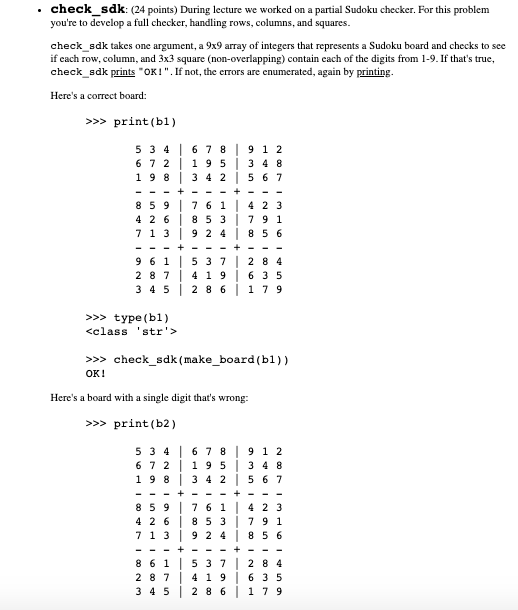 Please solve using Numpy: . check_sdk: (24 points) During lecture we worked