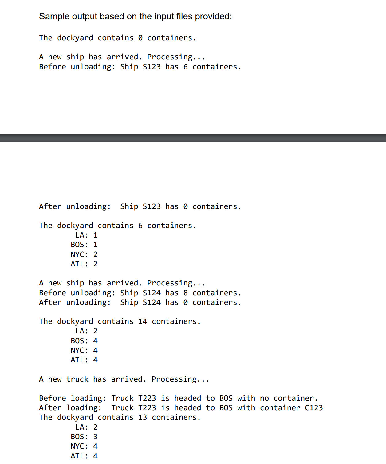 I need to make a program that simulates a dockyard. I need