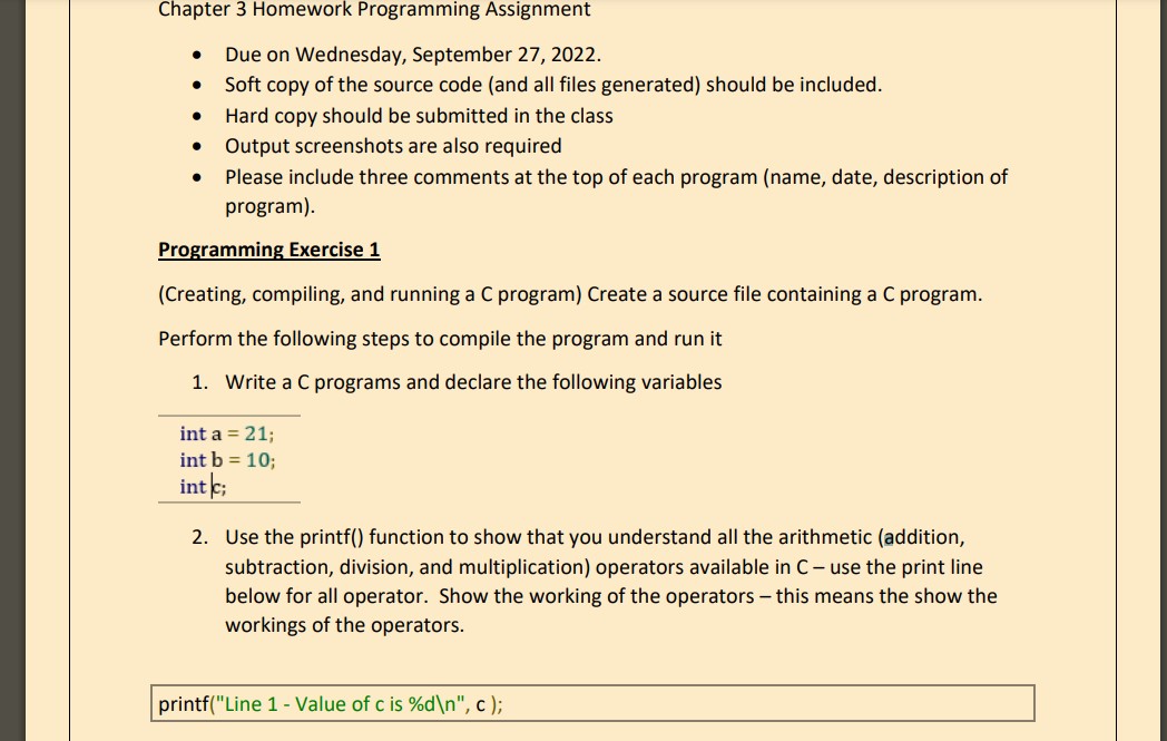  Chapter 3 Homework Programming Assignment 0 Due on Wednesday, September 27,