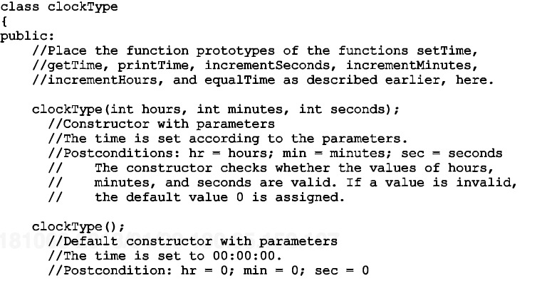  Include your class implementation listing.2.-Need a program that creates a clocktype