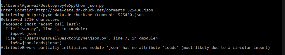 Extracting Data from JSONA Python program somewhat similar tohttp://www.py4e.com/code3/json2.py. The program will