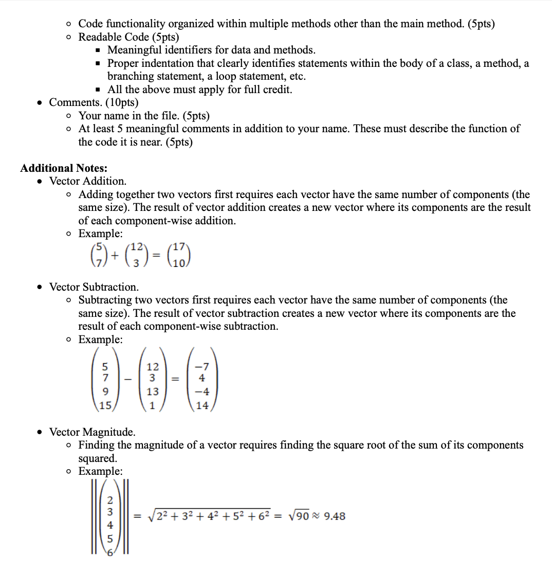 math operations. These operations include adding vectors, subtracting vectors, and nding the