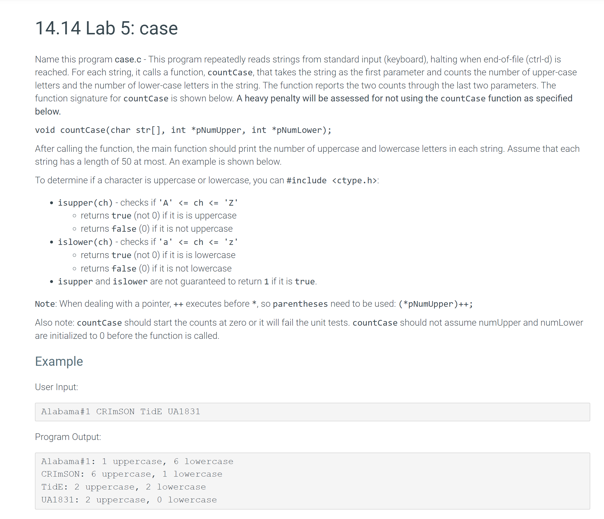  14.14 Lab 5: case Name this program case.c This program repeatedly