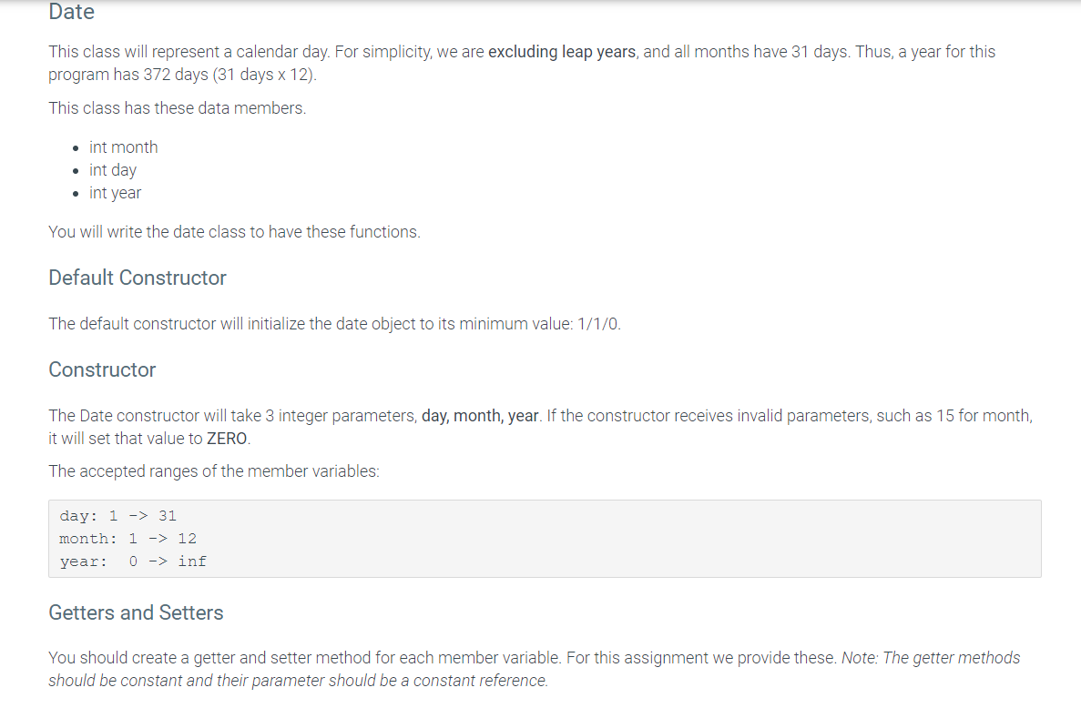 C++ code only. Using the attached items. Please create the class 'Date'