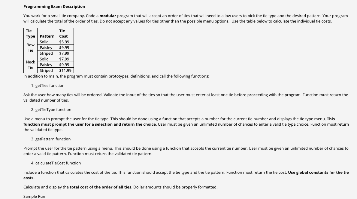  I need help with doing this programming assignment. Programming Exam Description