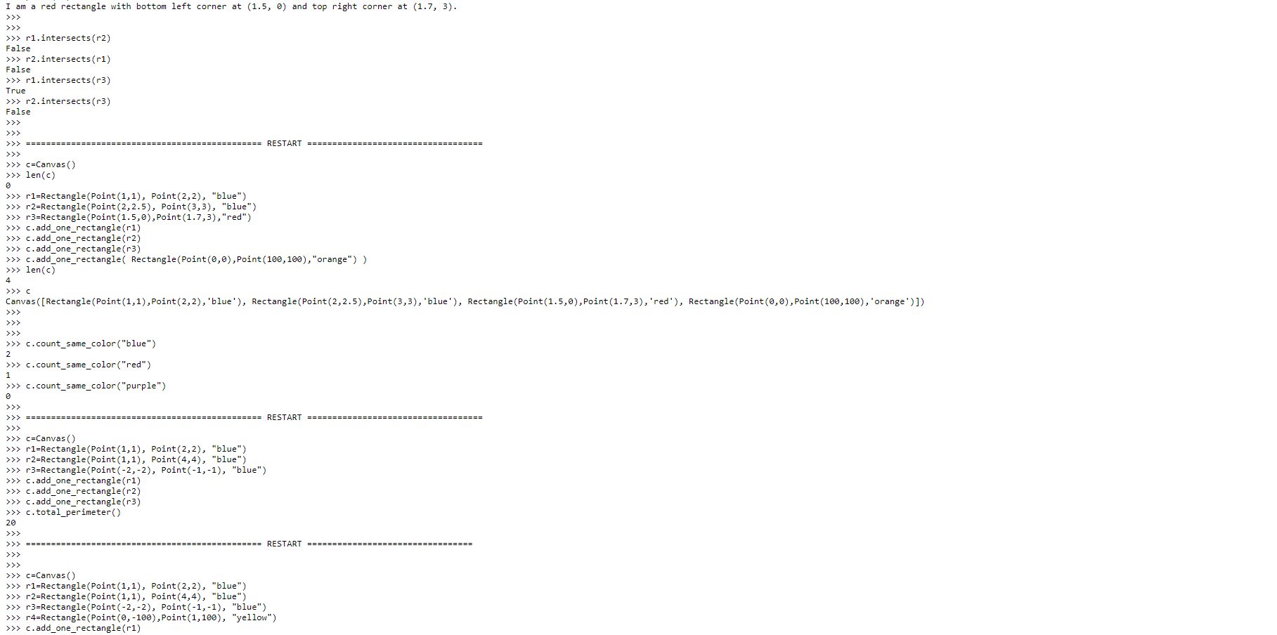 canvas class.Class Canvas represents a collection of Rectangles. It has 8 methods.