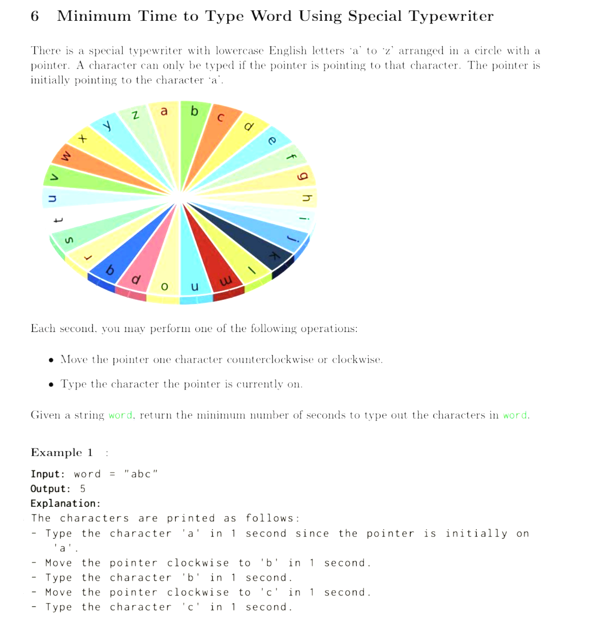 6 Minimum Time to Type Word Using Special Typewriter There is