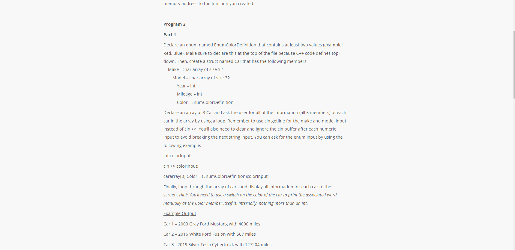  memory address to the function you created. Program 3 Part 1