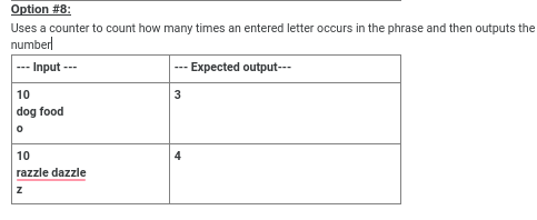indicates the option the user is selecting.Every option inputs a phrase from