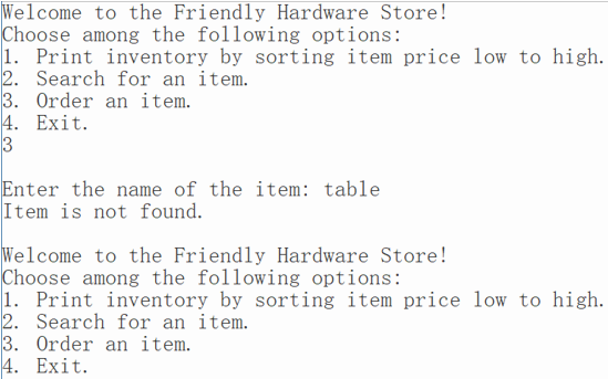 user to view, search and order the product items. The inventory file