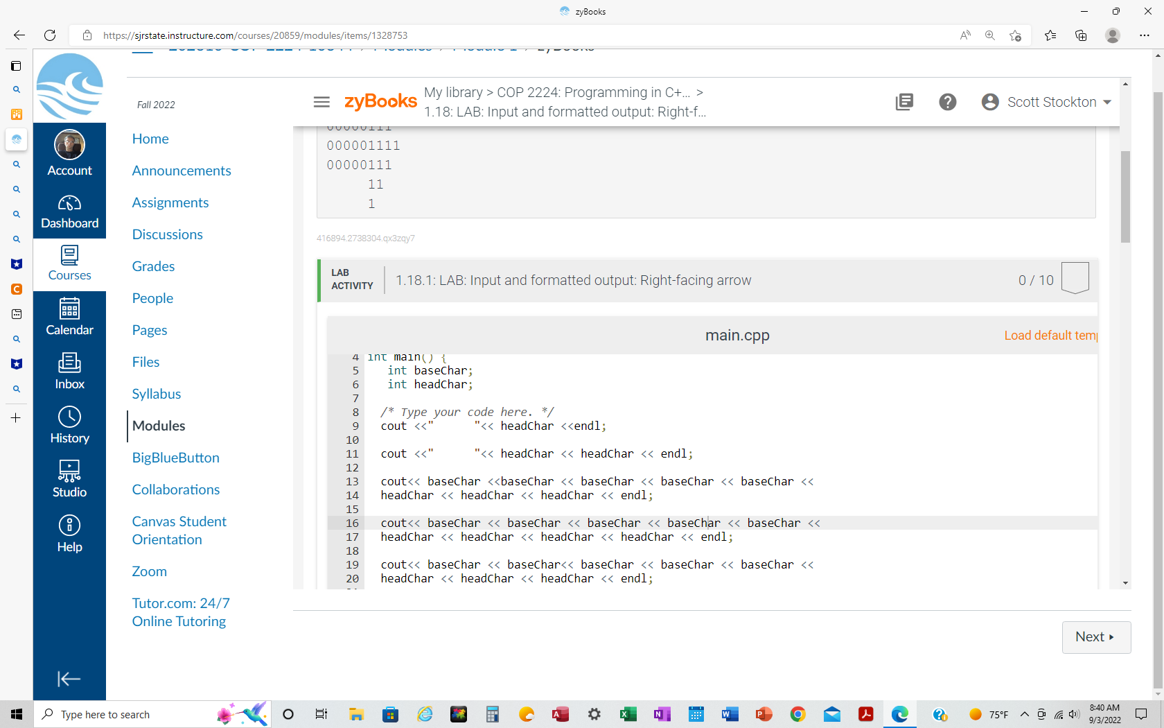 When I'm putting the code for the right facing arrow the works