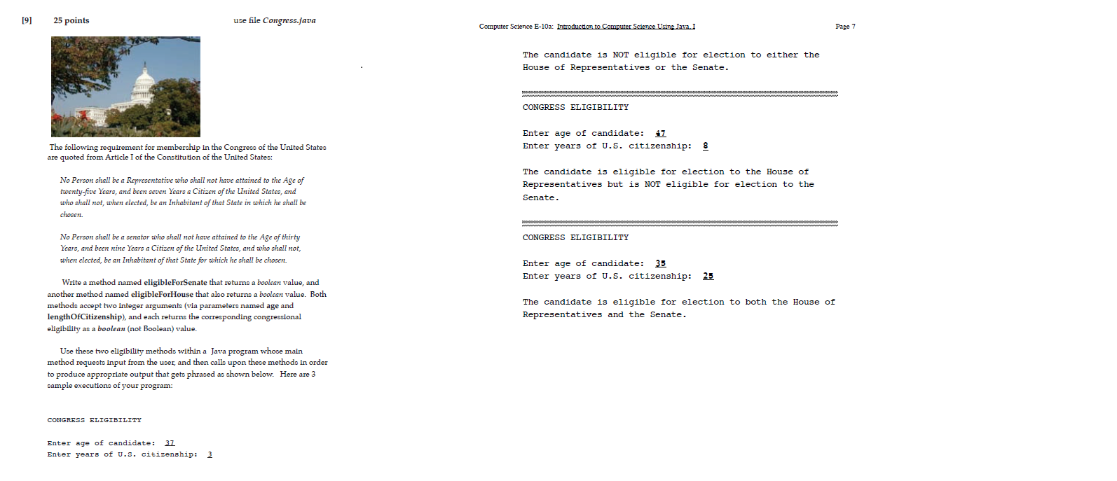 [9] 25 points use file Congress.java Computer Science E-10a: Introduction to