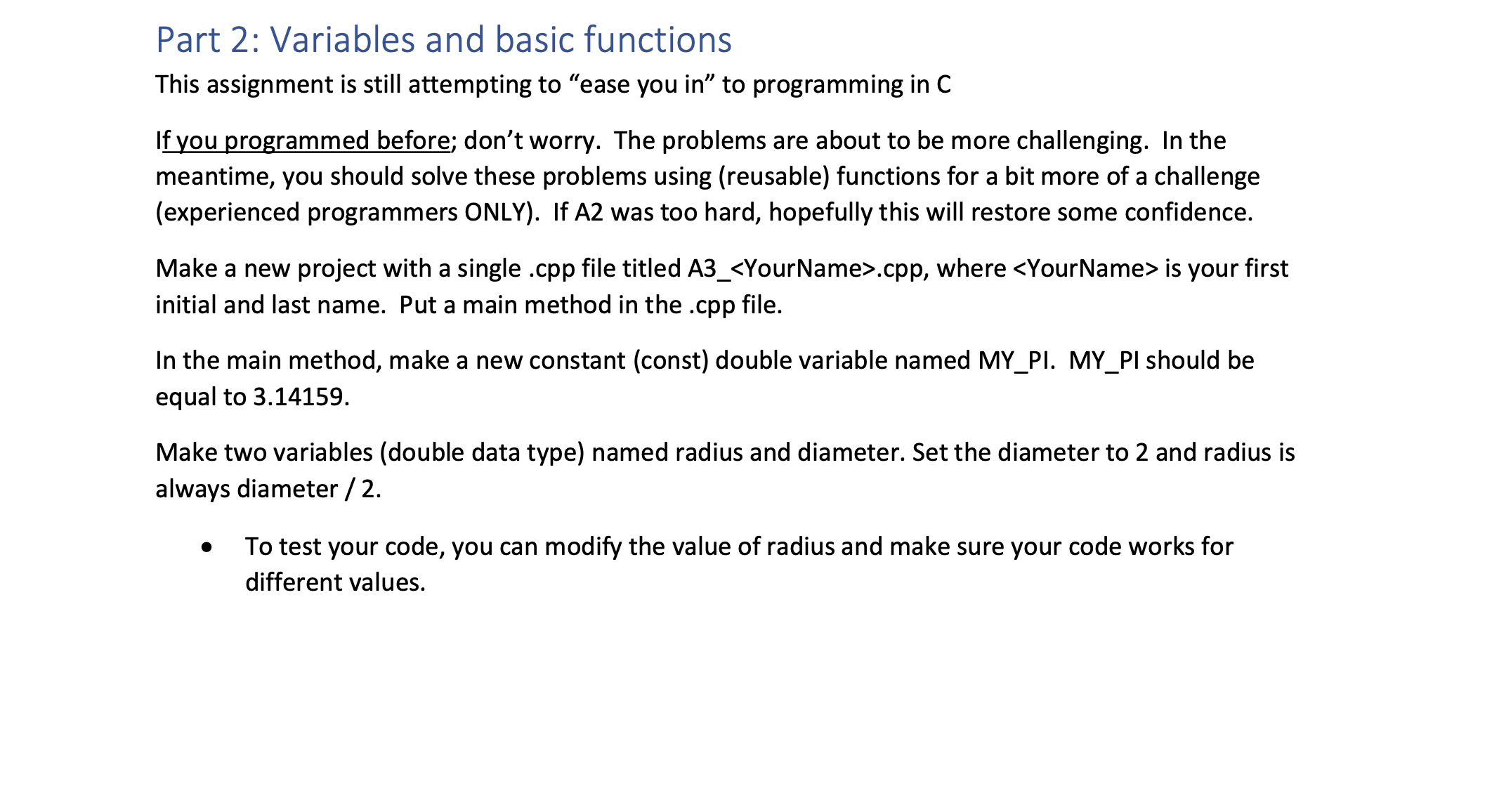  Part 2: Variables and basic functions This assignment is still attempting