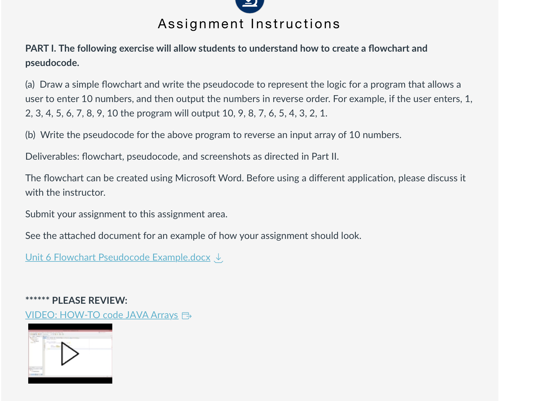 '3' Assignment Instructions PART I. The following exercise will allow students