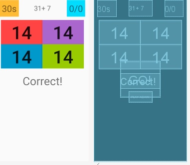 Write Java code (in android studio) for "mathquiz app" having 4 buttons