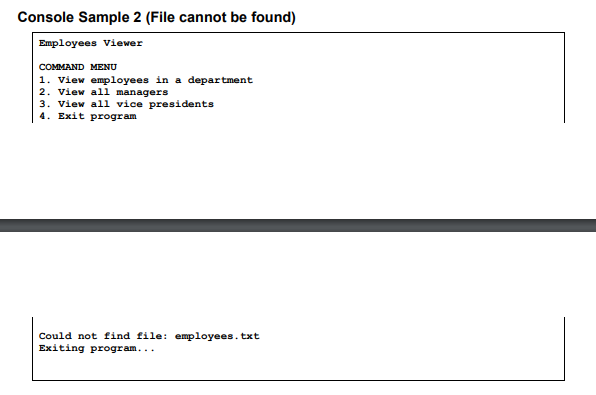 1. View employees in a department 2. View all managers 3. View
