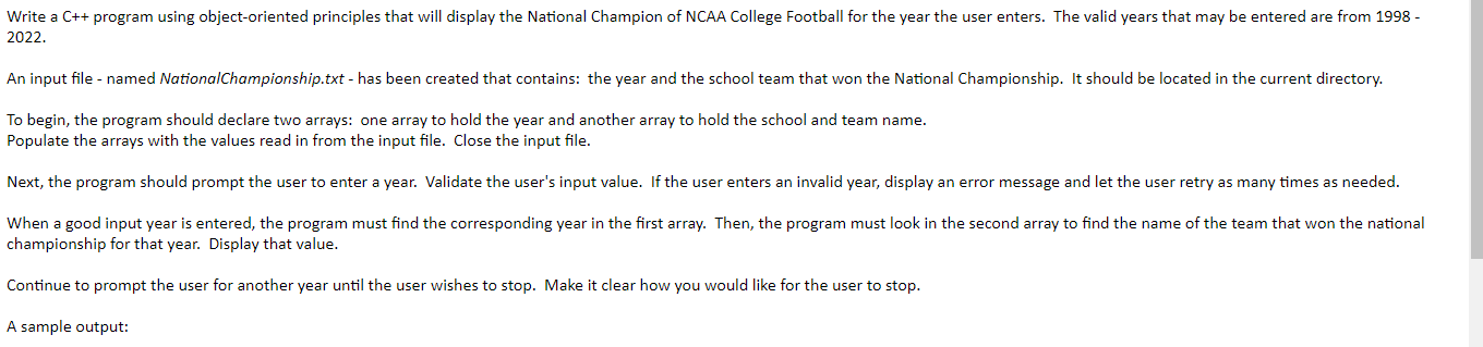  Write a C++ program using object-oriented principles that will display the