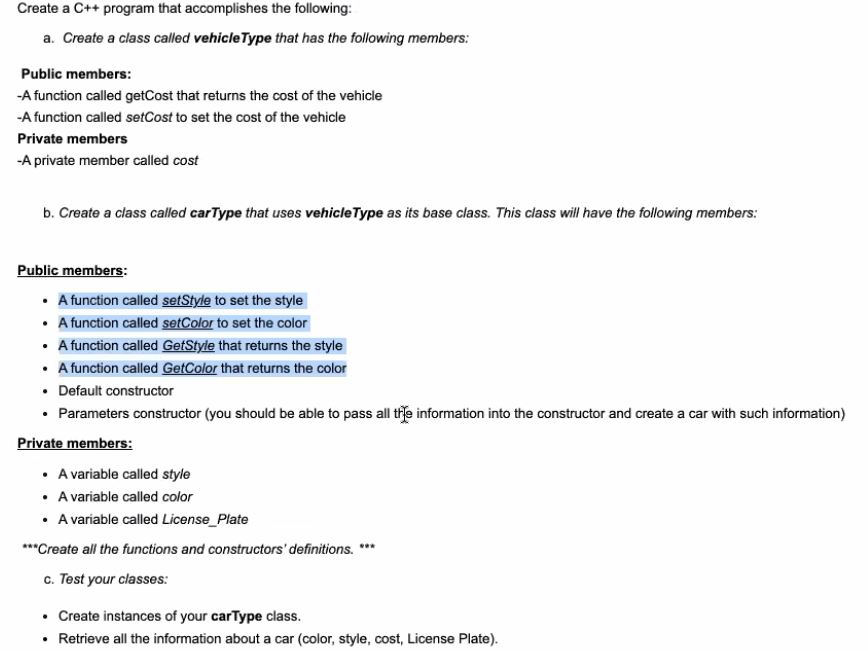 Create a C++ program that accomplishes the following: a. Create a