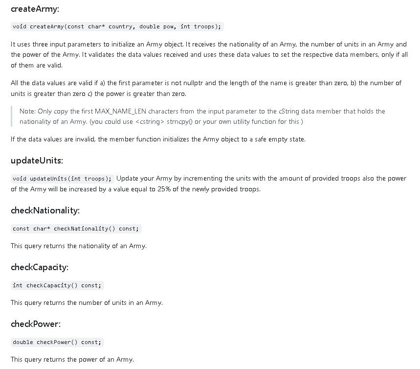 an Army class that holds the information for an Army. The class