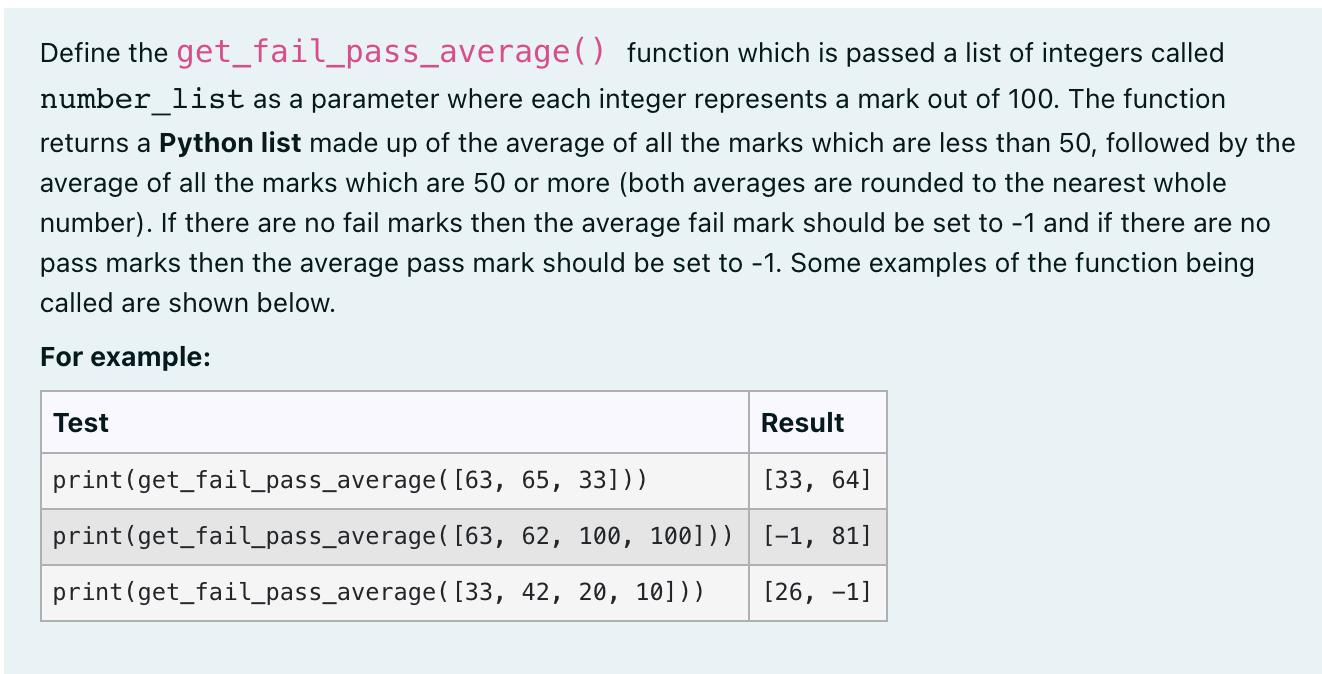 use py only Define the get_fail_pass_ave rage( ) function which is passed