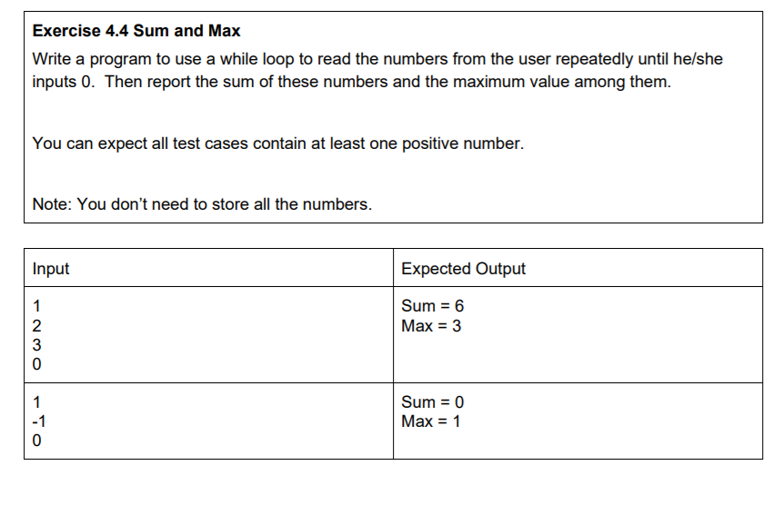 How can I apply loop to solve this question?Thanks Exercise 4.4 Sum