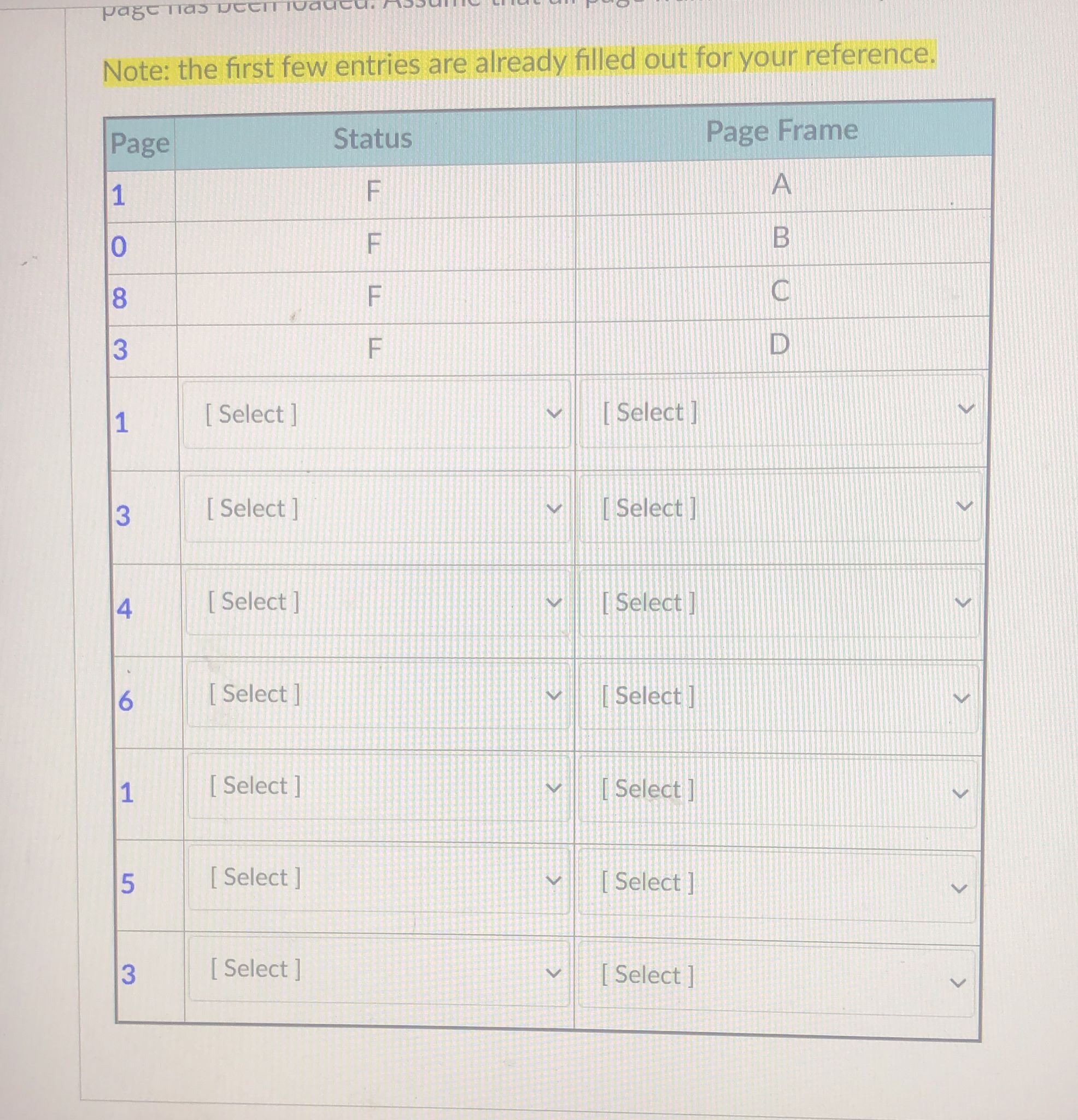 frame D). Assume that the sequence of pages requested by a process