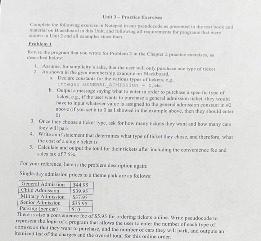 Unit 3 - Practice Exercises Complete the following exercise in Notepad