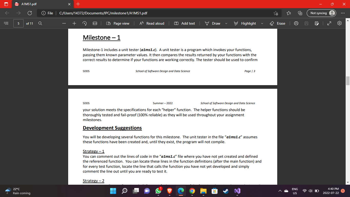  A1MS1.pdf X + X G File C:/Users/14372/Documents/IPC/milestone1/A1MS1.pdf Not syncing of 11