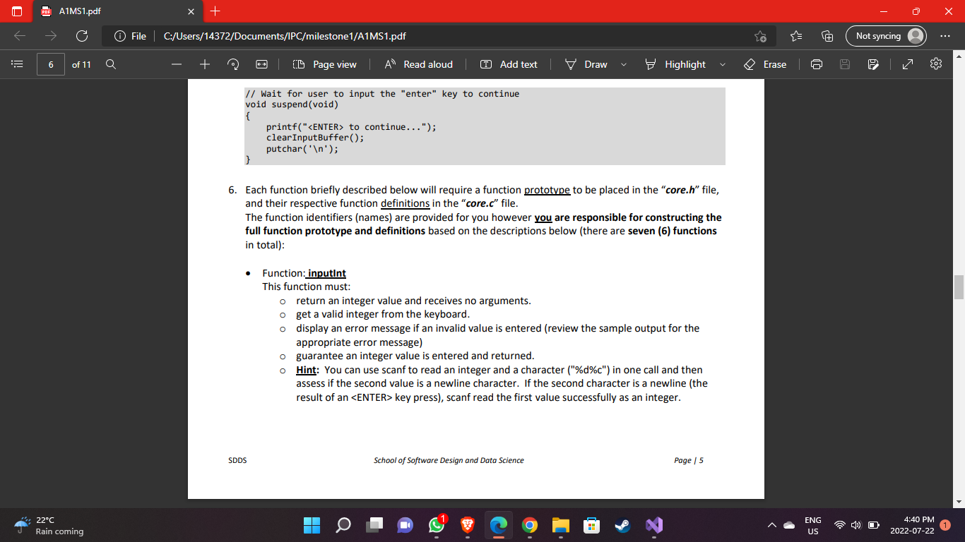 tester (alms1.c). A unit tester is a program which invokes your functions,