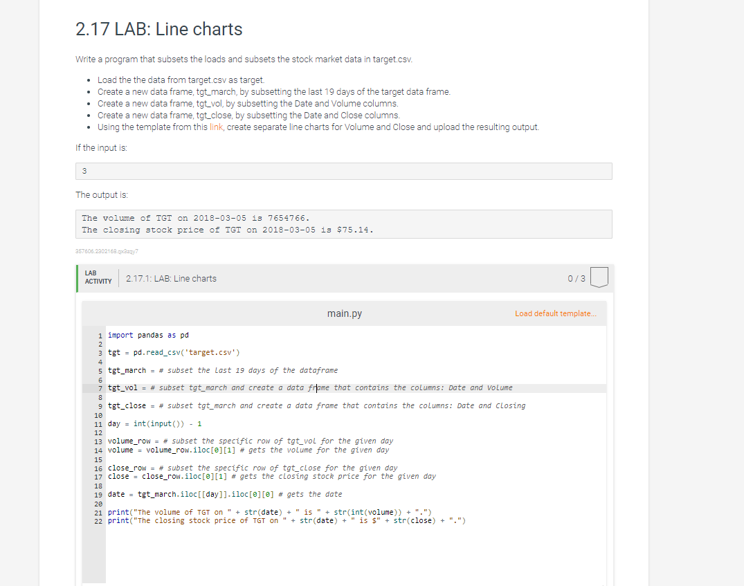  2.17 LAB: Line charts Write a program that subsets the loads
