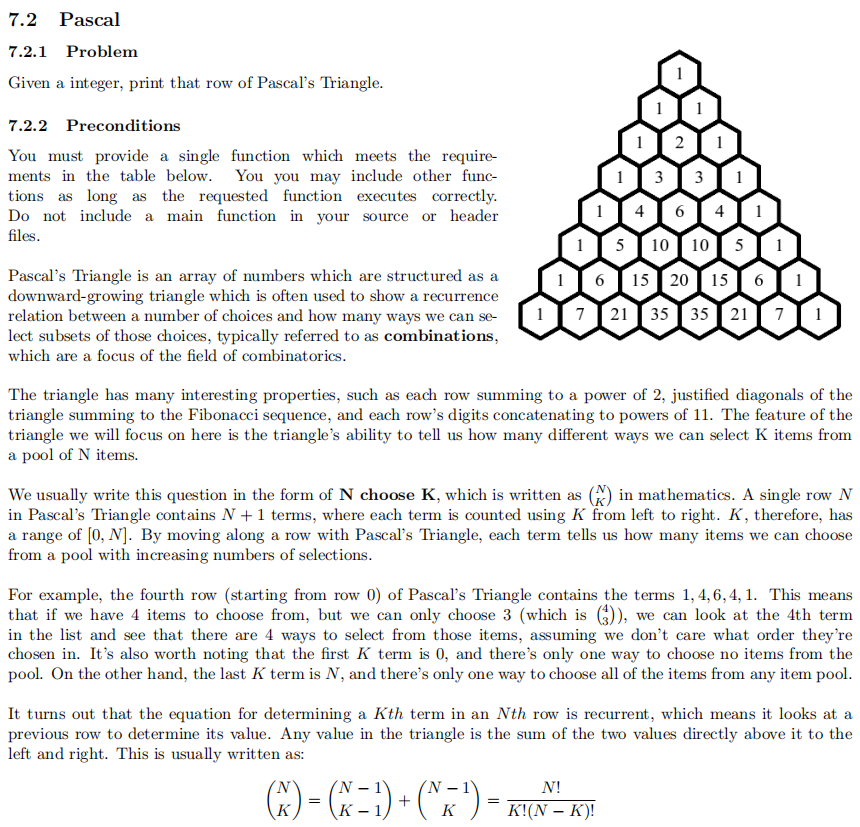 7.2 Pascal 7.2.1 Problem Given a integer, print that row of