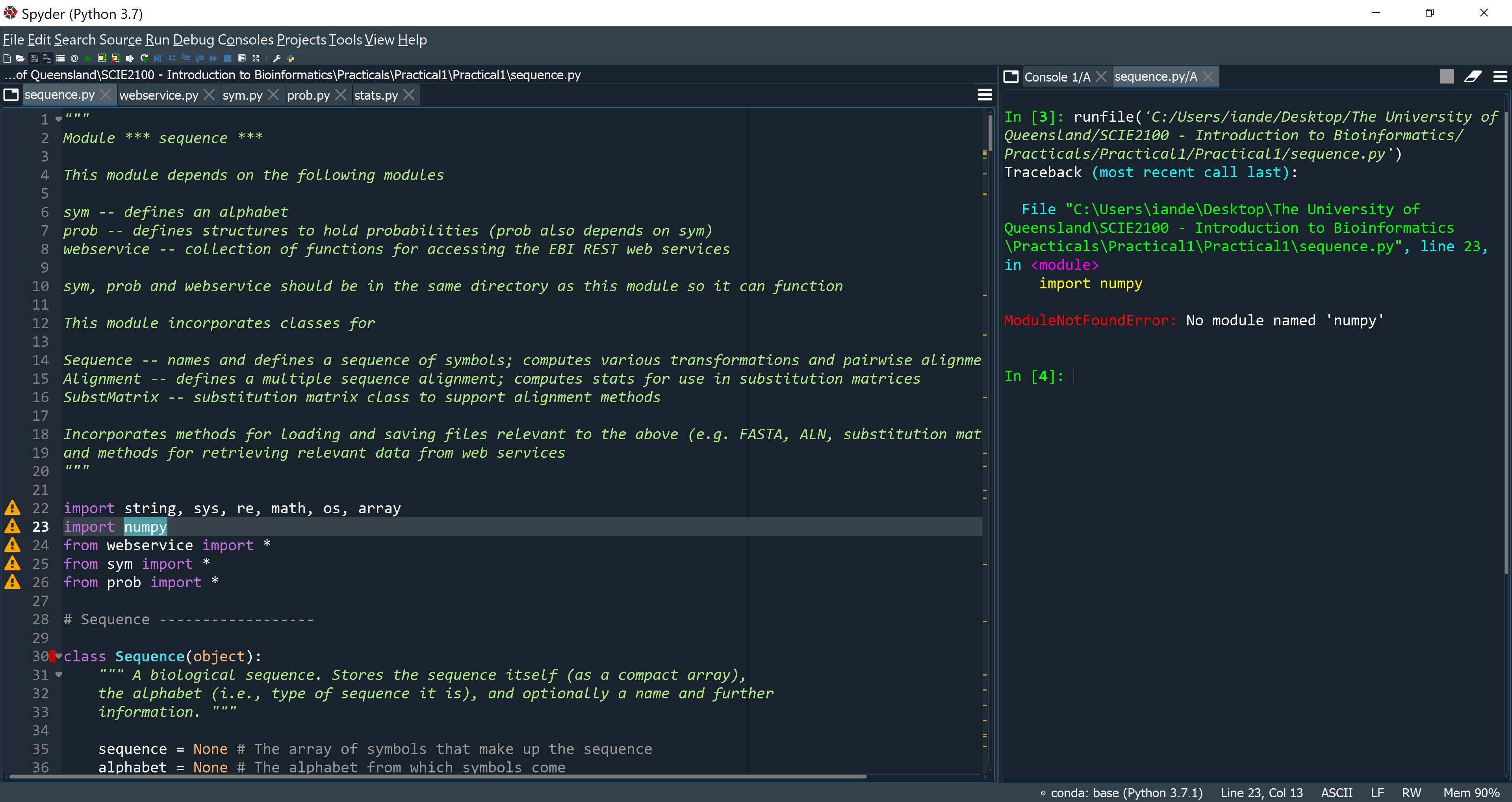 I am trying to run a python code in Spyder but I