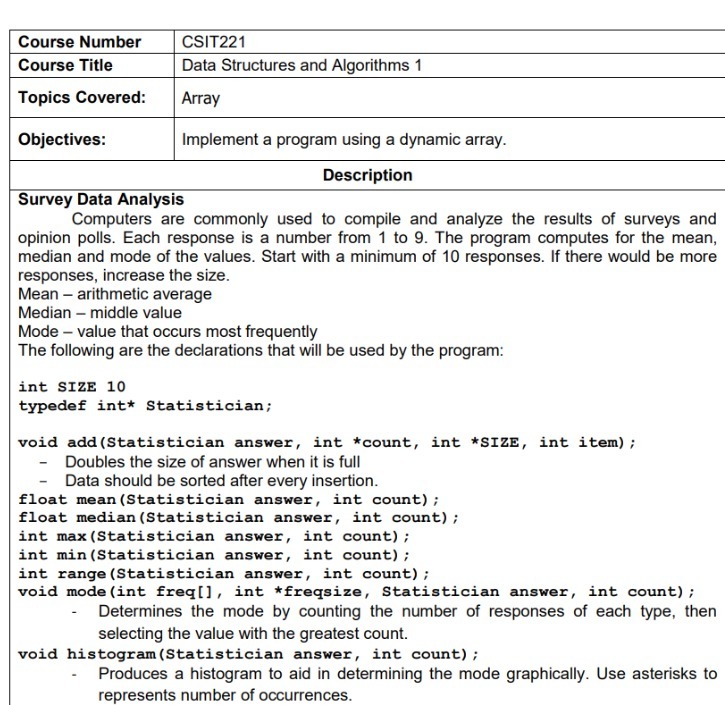  Course Number CSIT221 Course Title Data Structures and Algorithms 1 Topics