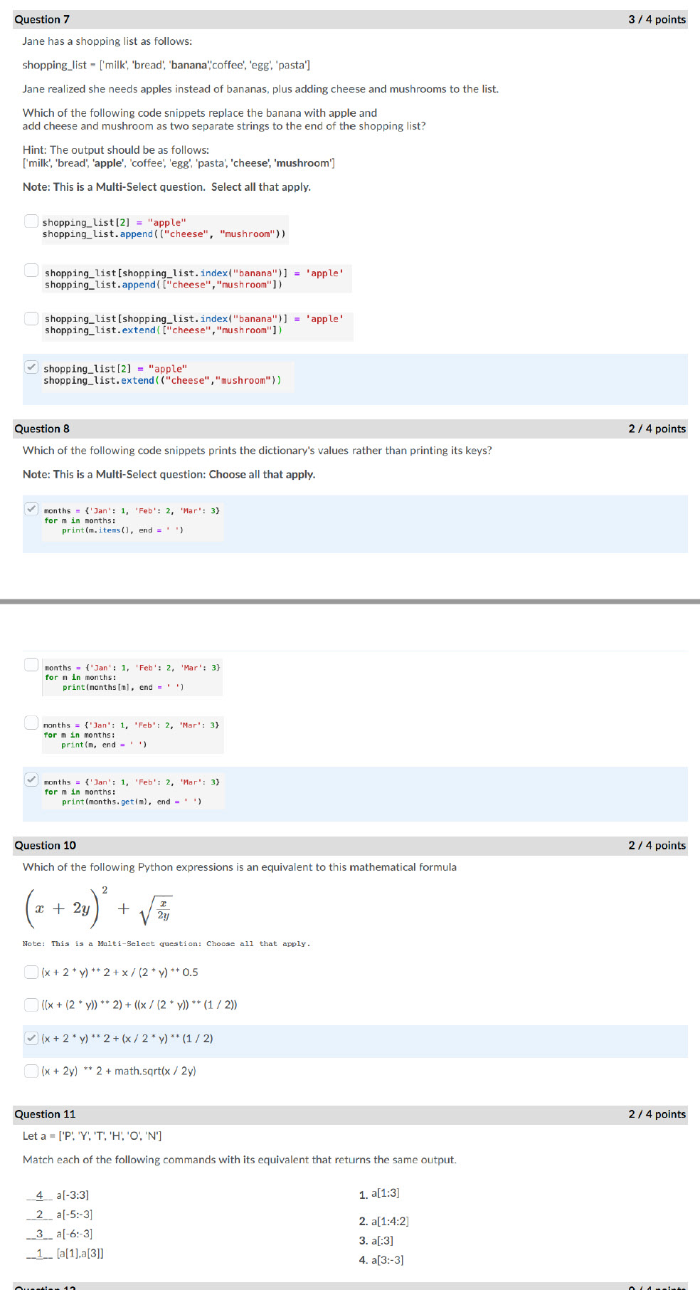 Need help with the following 4 Python questions, please provide python code