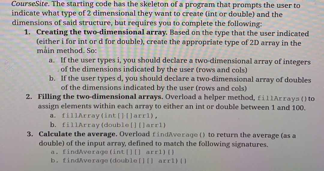  CourseSite. The starting code has the skeleton of a program that