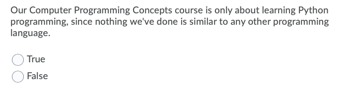 in python Language 1) Our Computer Programming Concepts course is only about