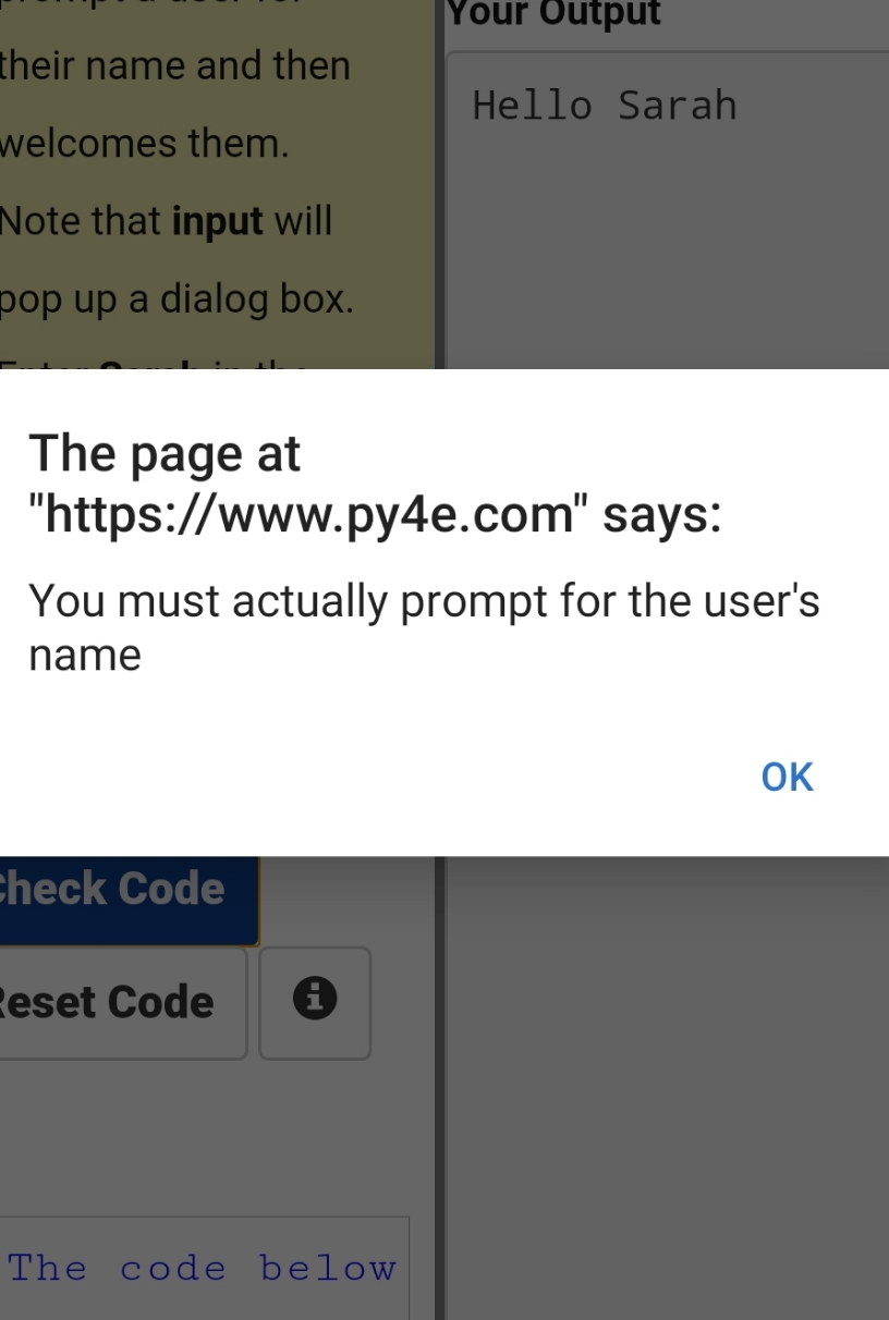 how do I prompt for users name as requested below Your Output