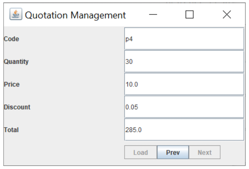 Message X Quantity No quotation record Price OK Discount Total Load Prev