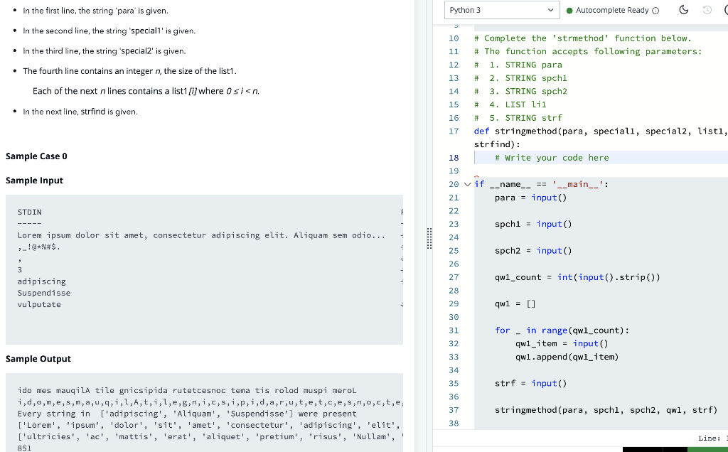  . In the first line, the string 'para' is given. Python