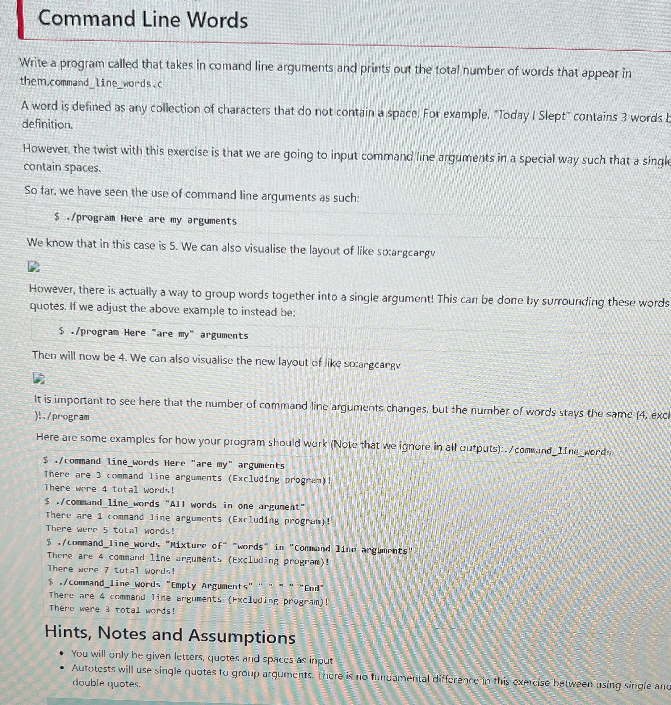  Command Line Words Write a program called that takes in comand