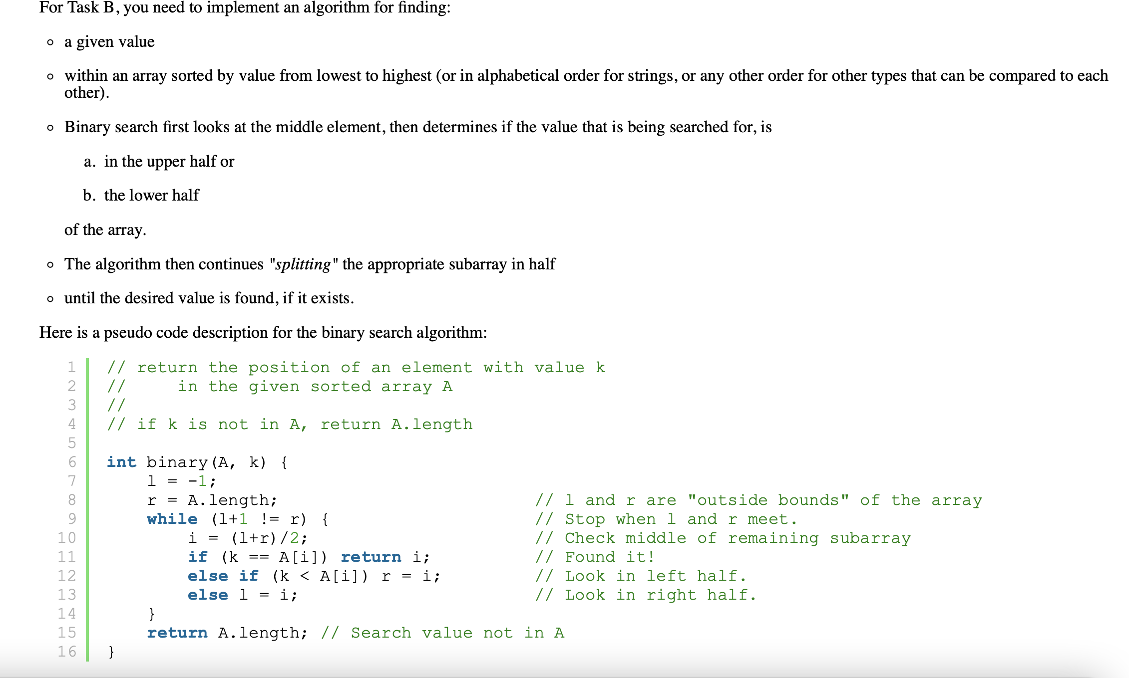 For Task B, you need to implement an algorithm for nding: