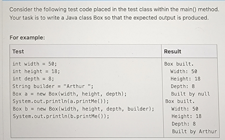 In java please Consider the following test code placed in the test