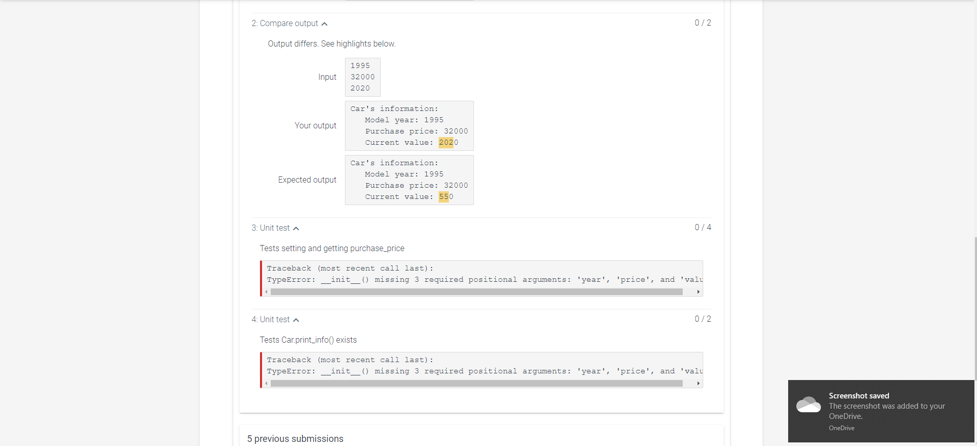 (type int) and the method print_info() that outputs the car's information. Ex: